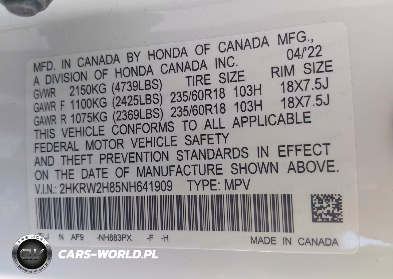 2022 Honda Cr-V Awd Ex-L VIN:2HKRW2H85NH641909 - 9