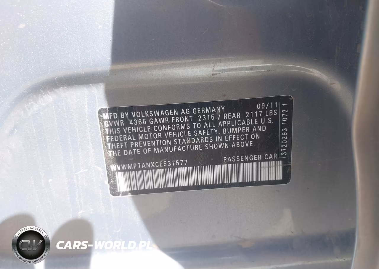 2012 Volkswagen Cc Sport-R-Line VIN:WVWMP7ANXCE537577 - 9