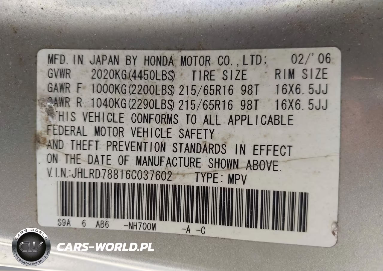 2006 Honda Cr-V Ex VIN:JHLRD78816C037602 - 9