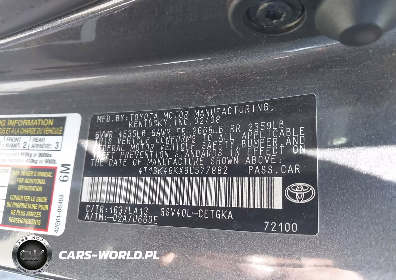 2009 Toyota Camry Xle V6 VIN:4T1BK46KX9U577882 - 9