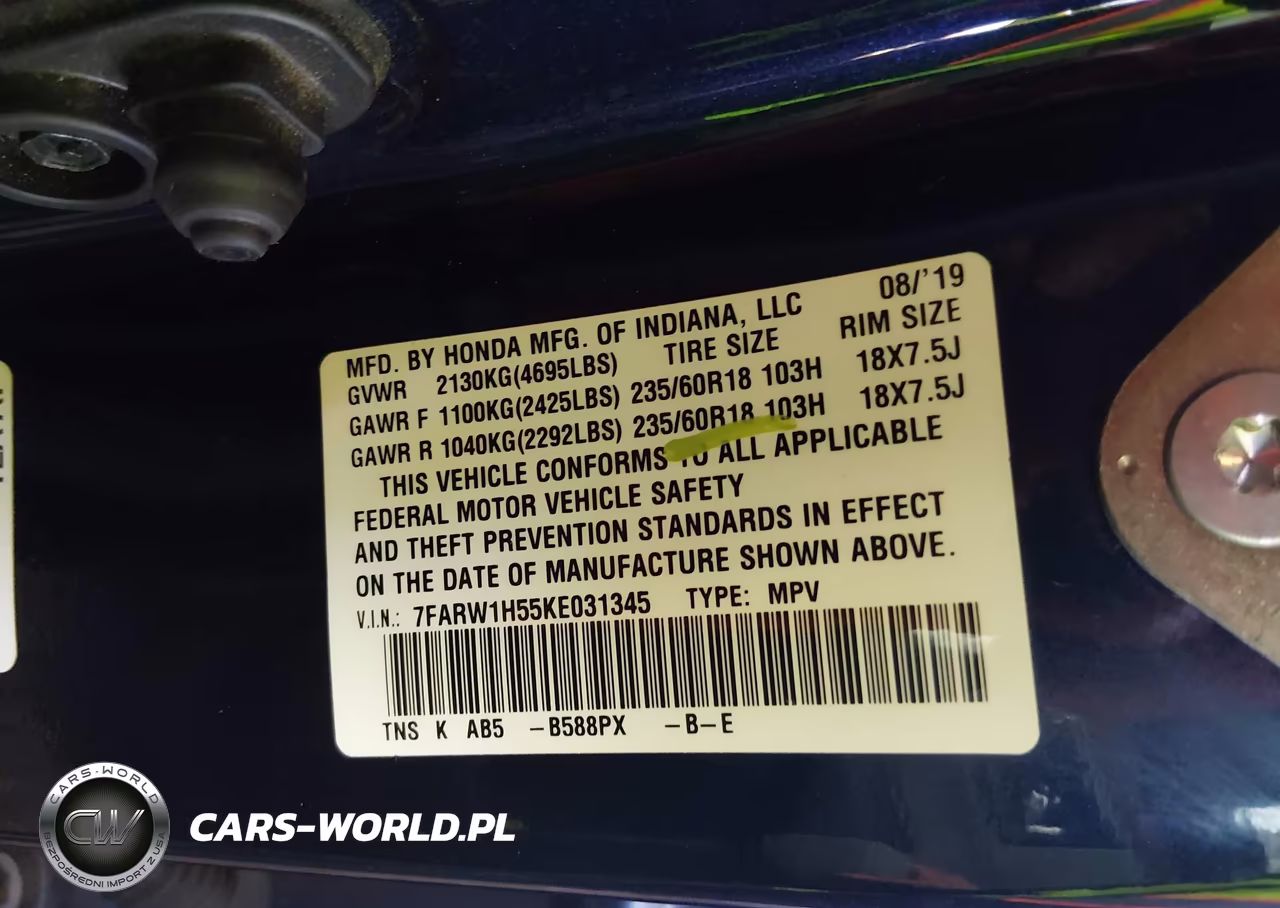 2019 Honda Cr-V Ex VIN:7FARW1H55KE031345 - 9