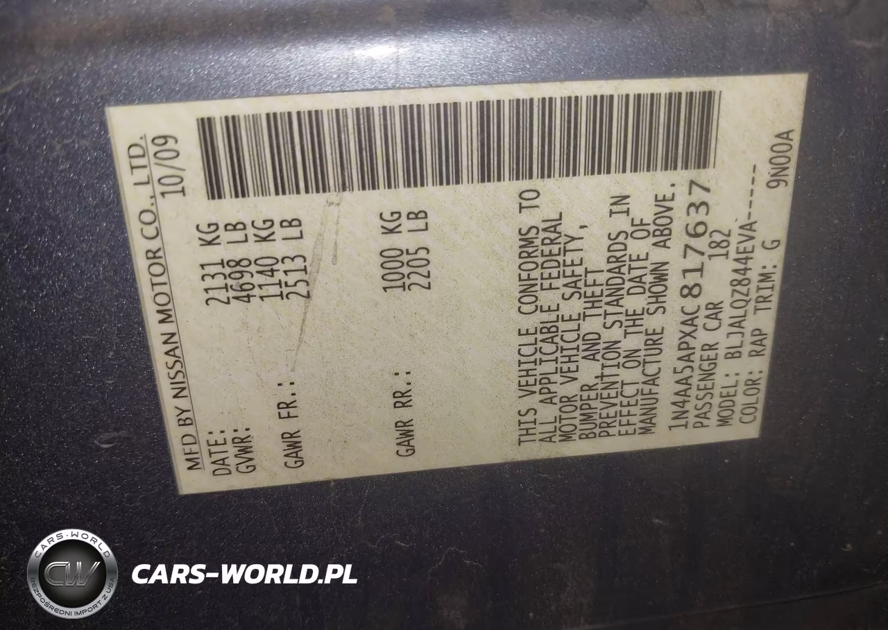 2010 Nissan Maxima 3.5 S VIN:1N4AA5APXAC817637 - 9