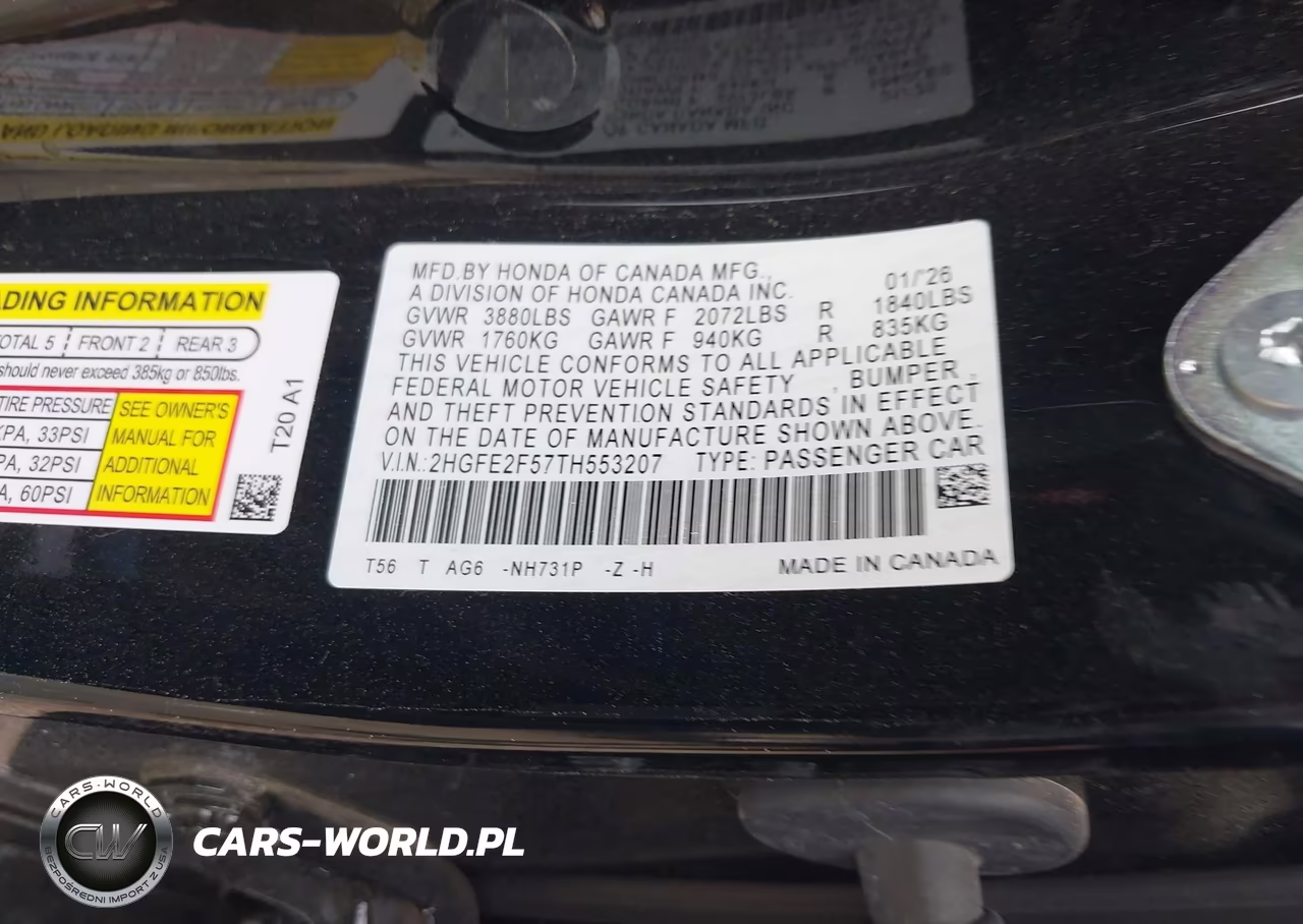 2026 Honda Civic Sport VIN:2HGFE2F57TH553207 - 9