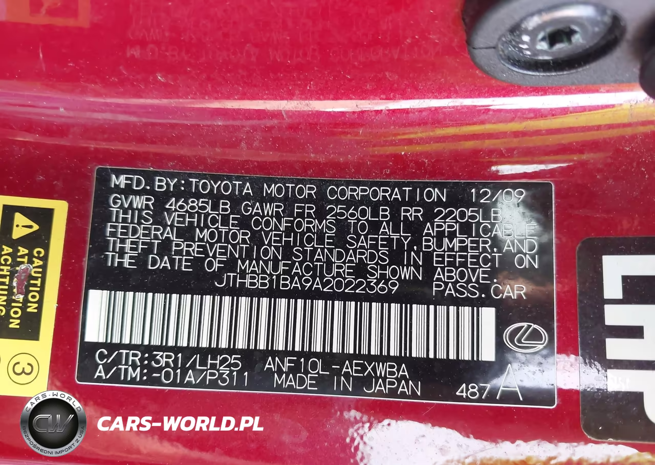 2010 Lexus Hs 250H Premium VIN:JTHBB1BA9A2022369 - 9