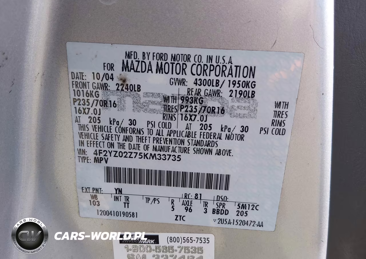 2005 Mazda Tribute I VIN:4F2YZ02Z75KM33735 - 9