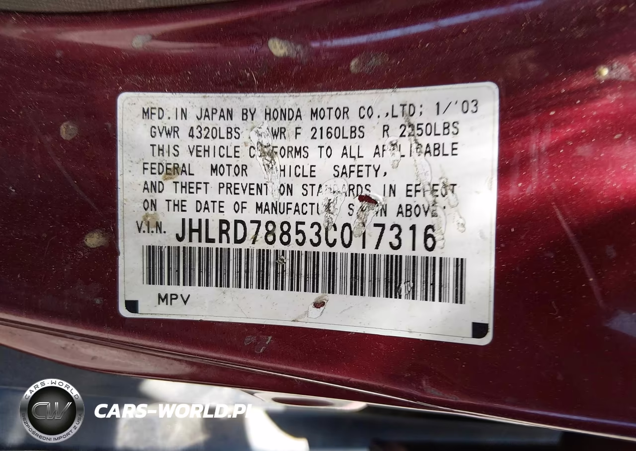 2003 Honda Cr-V Ex VIN:JHLRD78853C017316 - 9