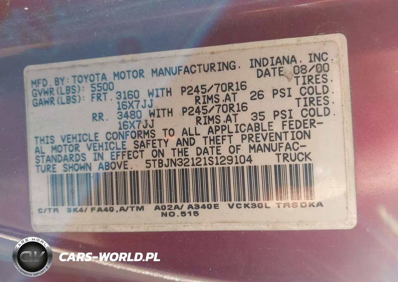2001 Toyota Tundra VIN:5TBJN32121S129104 - 9