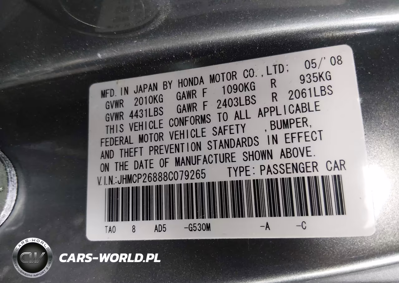 2008 Honda Accord 2.4 Ex-L VIN:JHMCP26888C079265 - 9