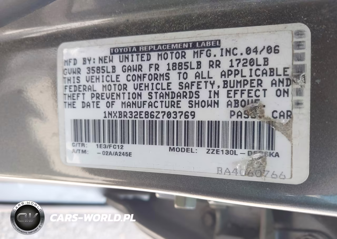 2006 Toyota Corolla S VIN:1NXBR32E86Z703769 - 9