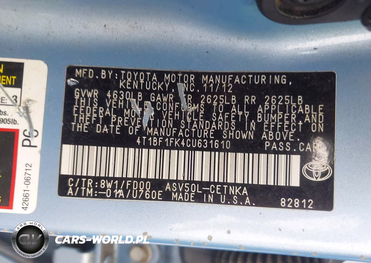 2012 Toyota Camry Le VIN:4T1BF1FK4CU631610 - 9