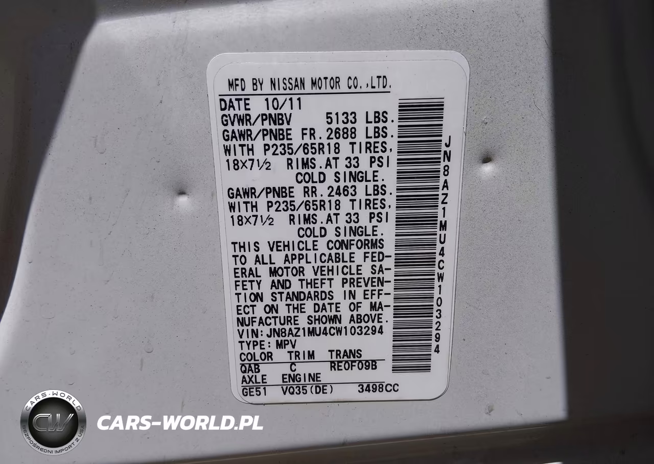 2012 Nissan Murano Sv VIN:JN8AZ1MU4CW103294 - 9