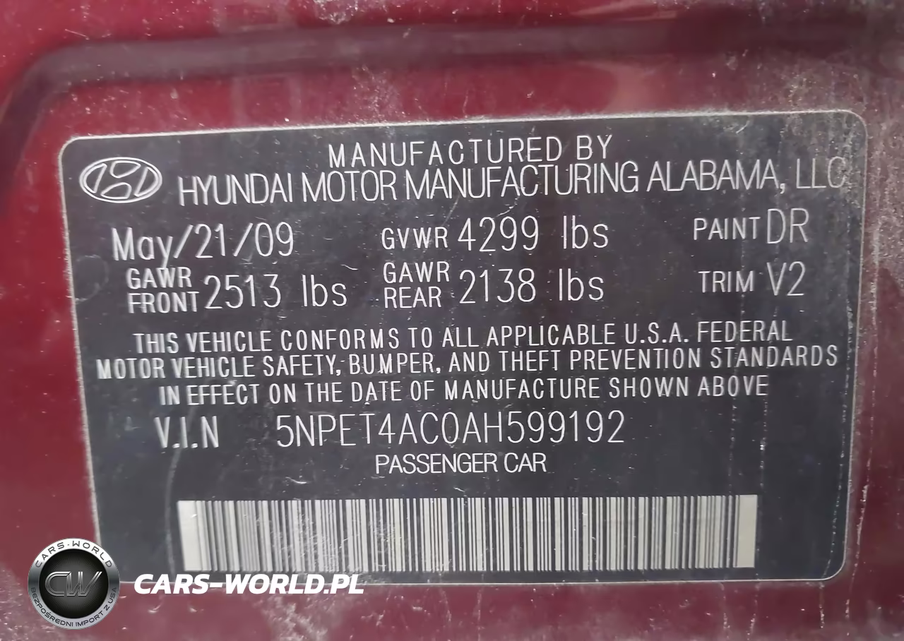 2010 Hyundai Sonata Gls VIN:5NPET4AC0AH599192 - 9