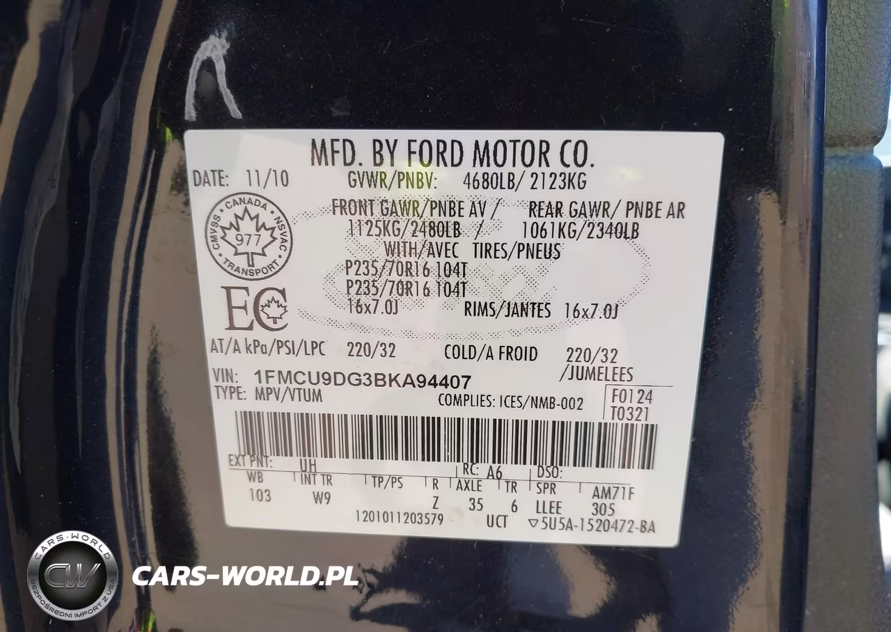 2011 Ford Escape Xlt Automatic VIN:1FMCU9DG3BKA94407 - 9