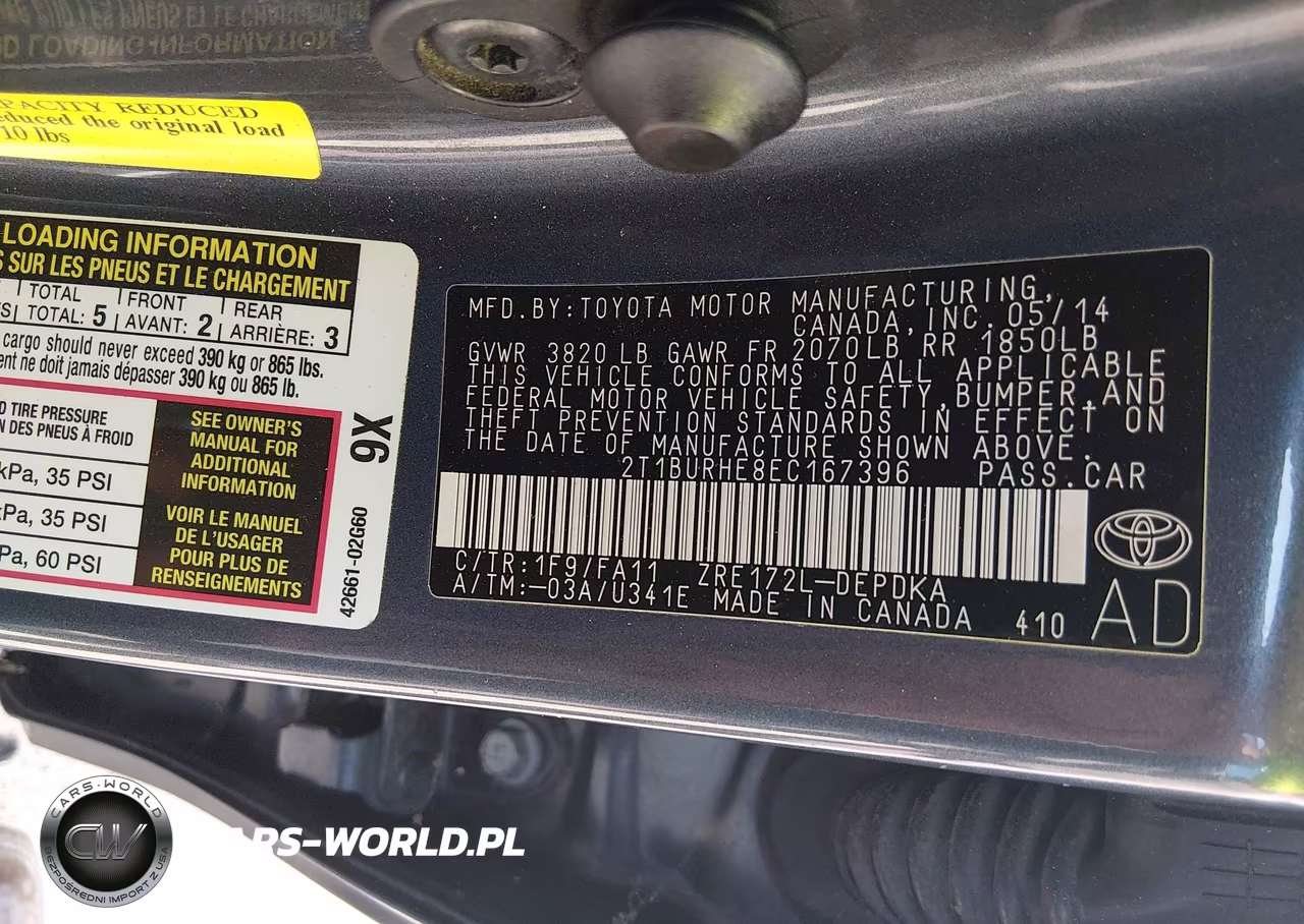 2014 Toyota Corolla L VIN:2T1BURHE8EC167396 - 9