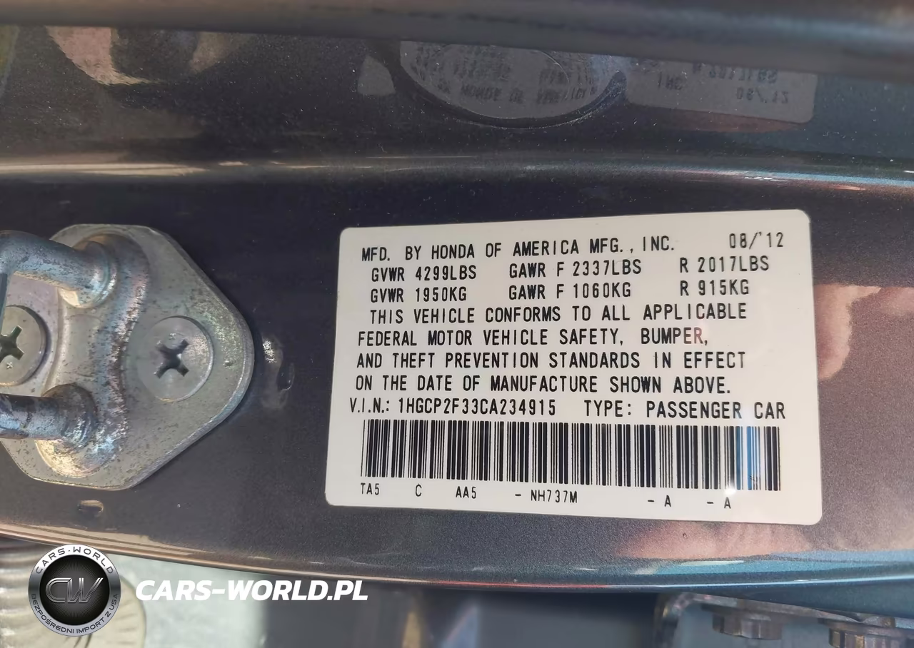 2012 Honda Accord Sdn Lx VIN:1HGCP2F33CA234915 - 9