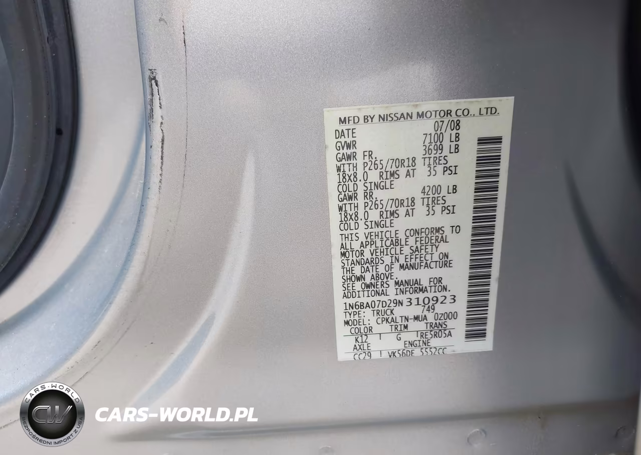 2009 Nissan Titan Se VIN:1N6BA07D29N310923 - 9