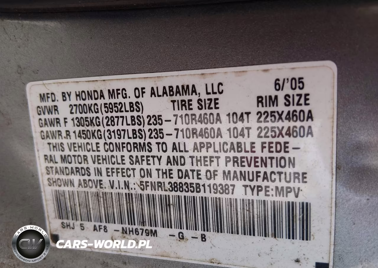 2005 Honda Odyssey Touring VIN:5FNRL38835B119387 - 9
