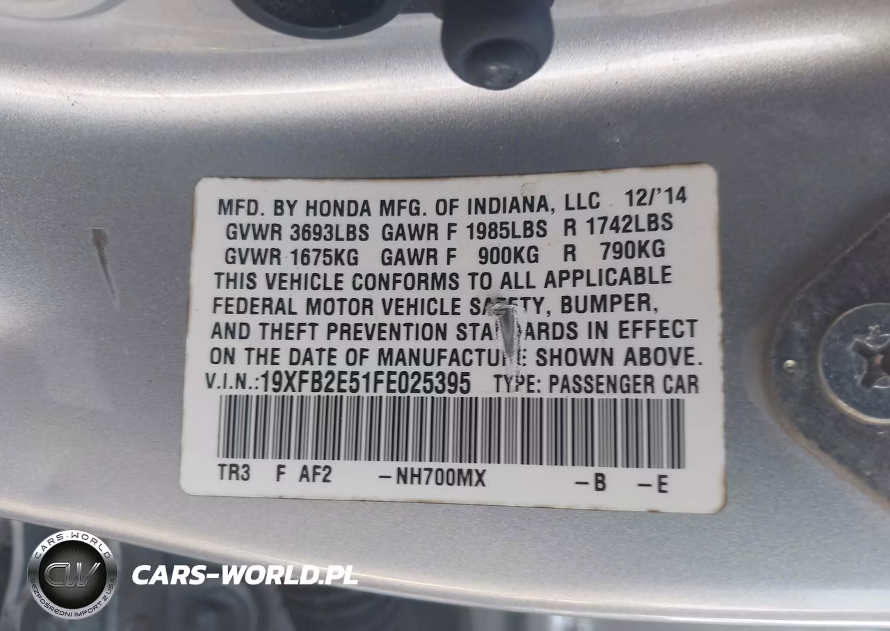 2015 Honda Civic Lx VIN:19XFB2E51FE025395 - 9