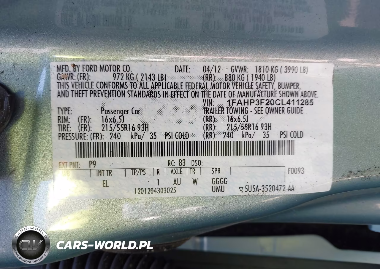 2012 Ford Focus Se VIN:1FAHP3F20CL411285 - 9