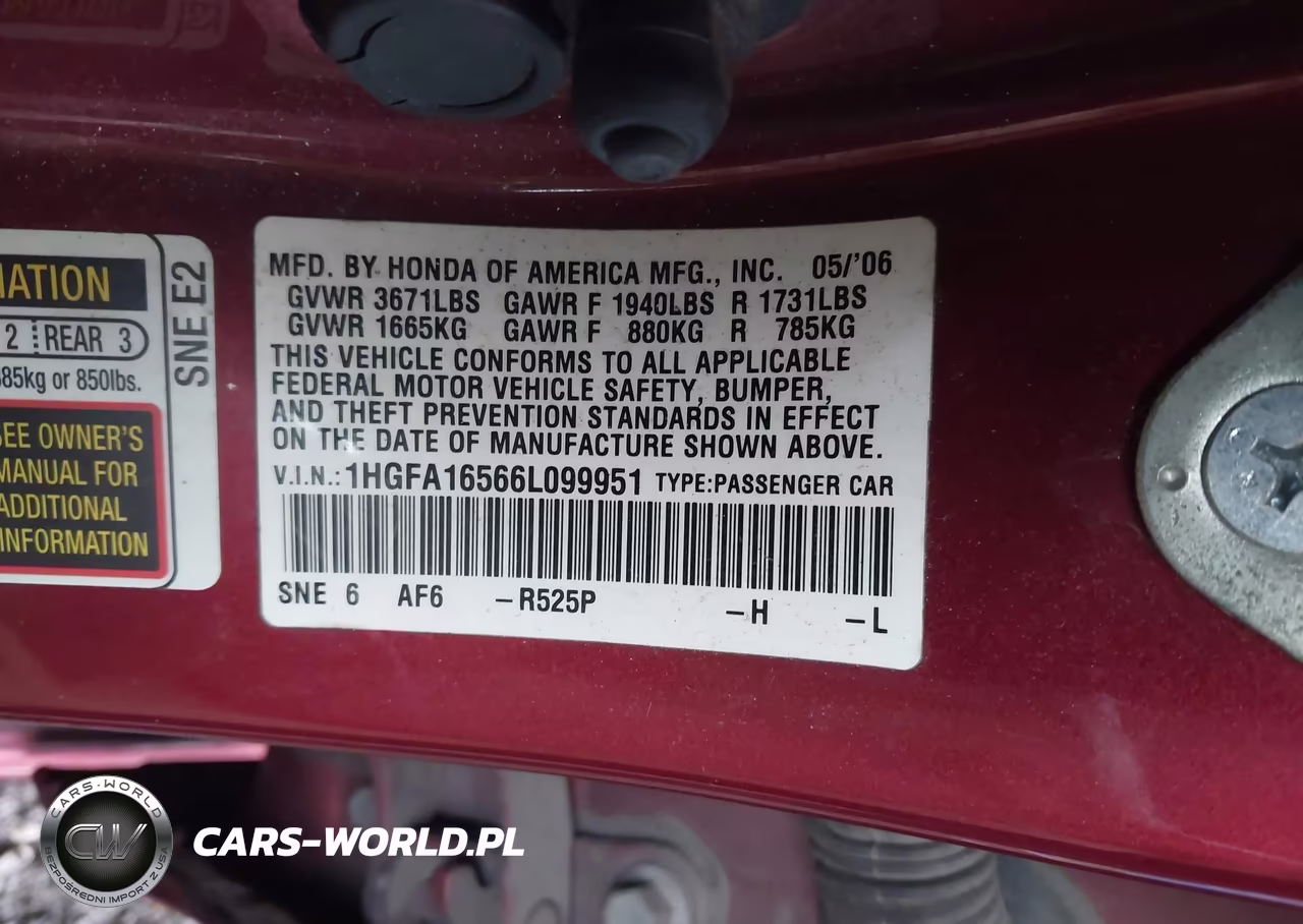 2006 Honda Civic Lx VIN:1HGFA16566L099951 - 9