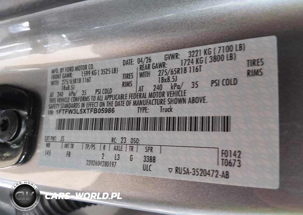 2026 Ford F-150 Xlt VIN:1FTFW3L5XTFB05986 - 9