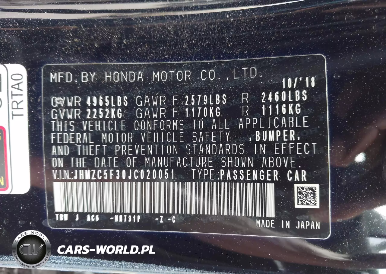 2018 Honda Clarity Plug-In Hybrid Touring VIN:JHMZC5F30JC020051 - 9