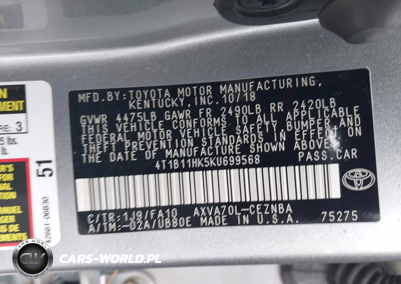 2019 Toyota Camry Le VIN:4T1B11HK5KU699568 - 9