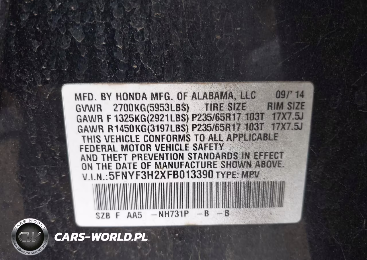 2015 Honda Pilot Lx VIN:5FNYF3H2XFB013390 - 9