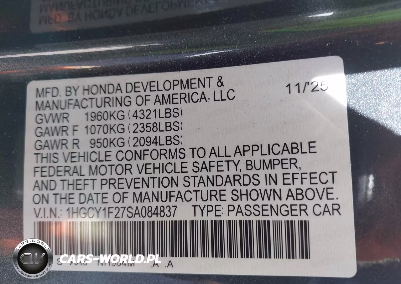 2025 Honda Accord Lx VIN:1HGCY1F27SA084837 - 9