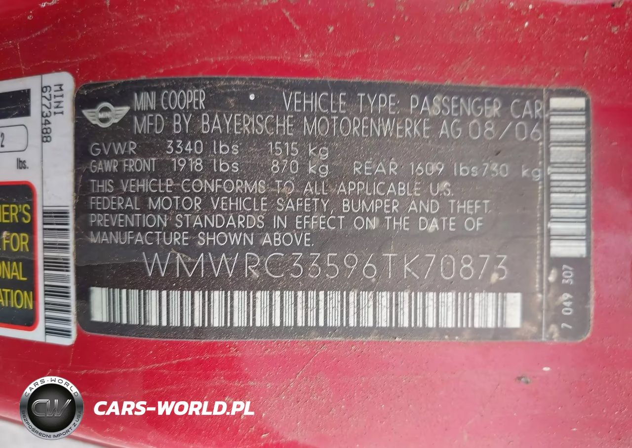 2006 Mini Cooper VIN:WMWRC33596TK70873 - 9