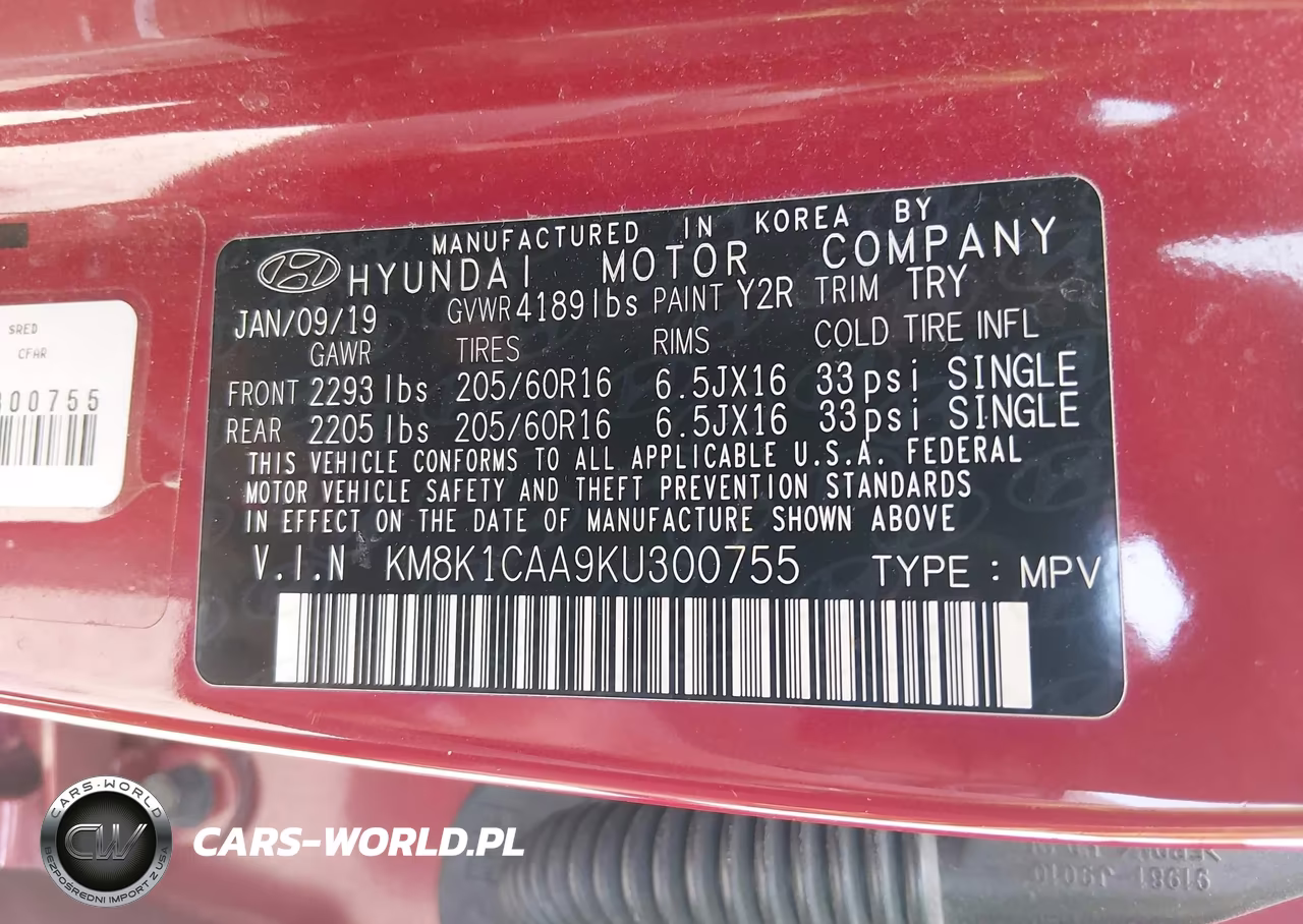 2019 Hyundai Kona Se VIN:KM8K1CAA9KU300755 - 9