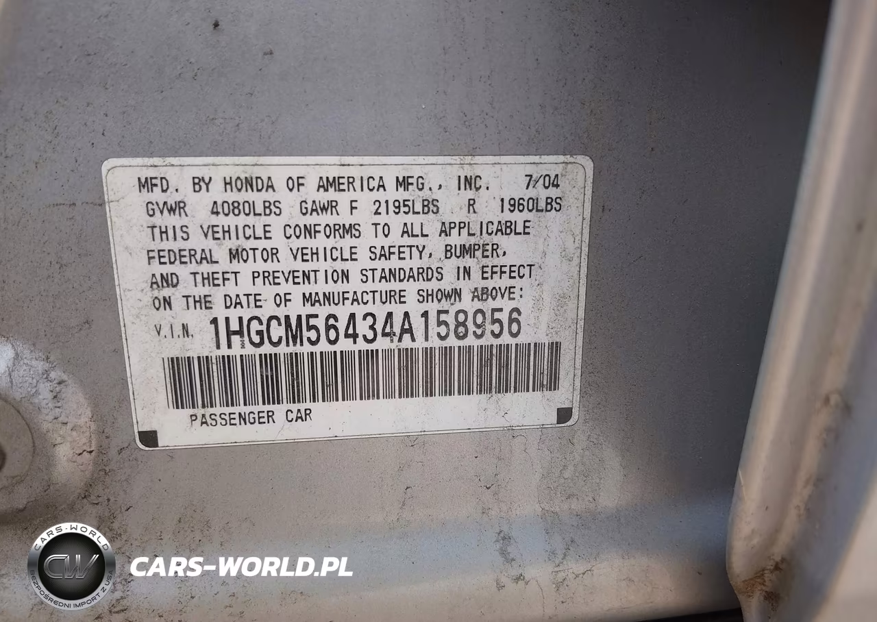 2004 Honda Accord 2.4 Lx VIN:1HGCM56434A158956 - 9