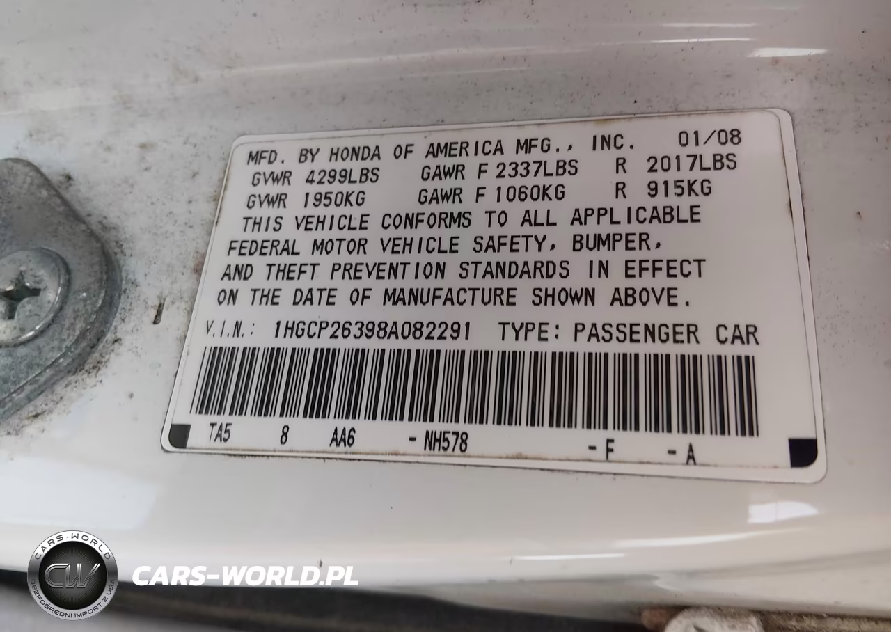 2008 Honda Accord 2.4 Lx VIN:1HGCP26398A082291 - 9