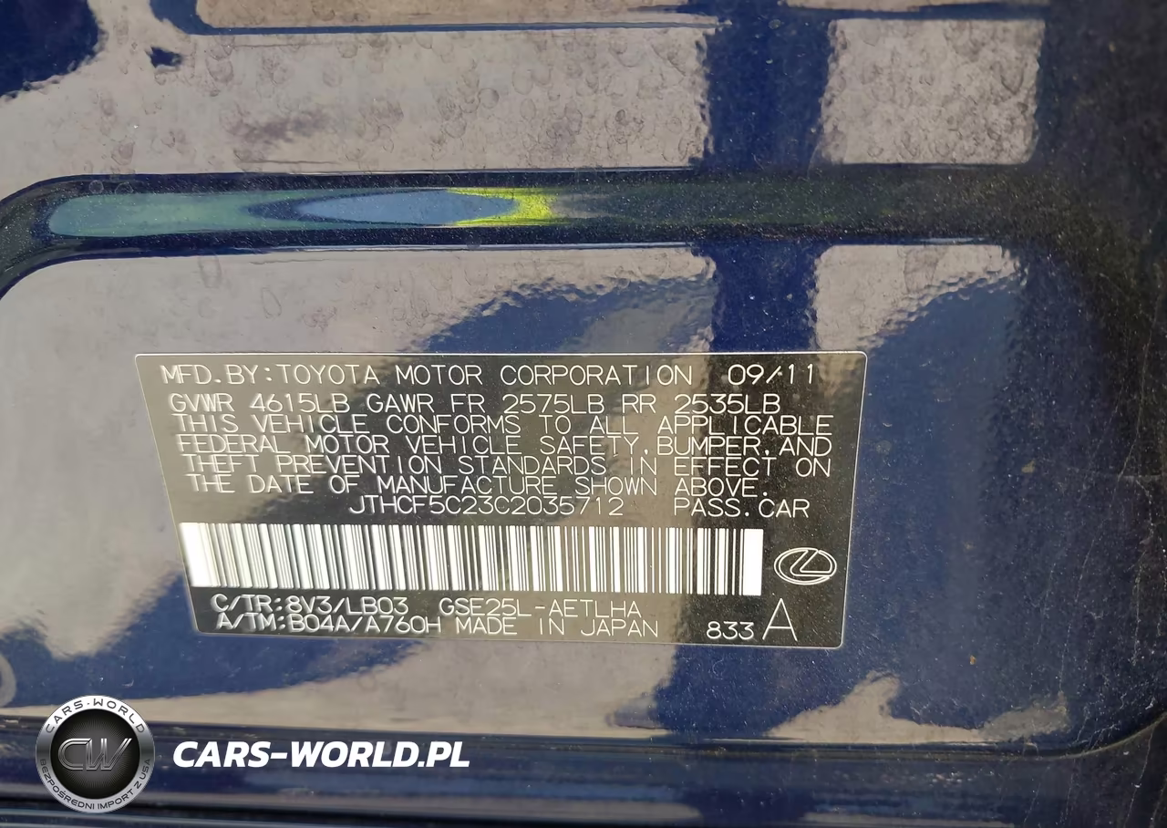 2012 Lexus Is 250 VIN:JTHCF5C23C2035712 - 9