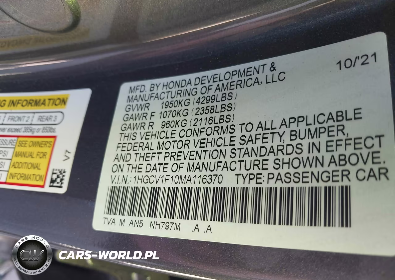 2021 Honda Accord Lx VIN:1HGCV1F10MA116370 - 9