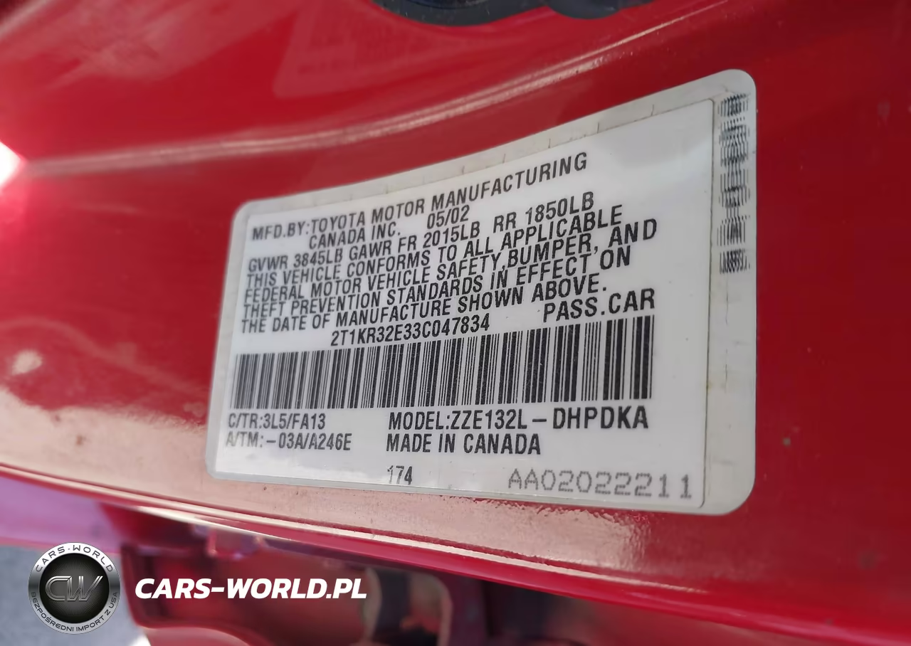 2003 Toyota Matrix Standard VIN:2T1KR32E33C047834 - 9