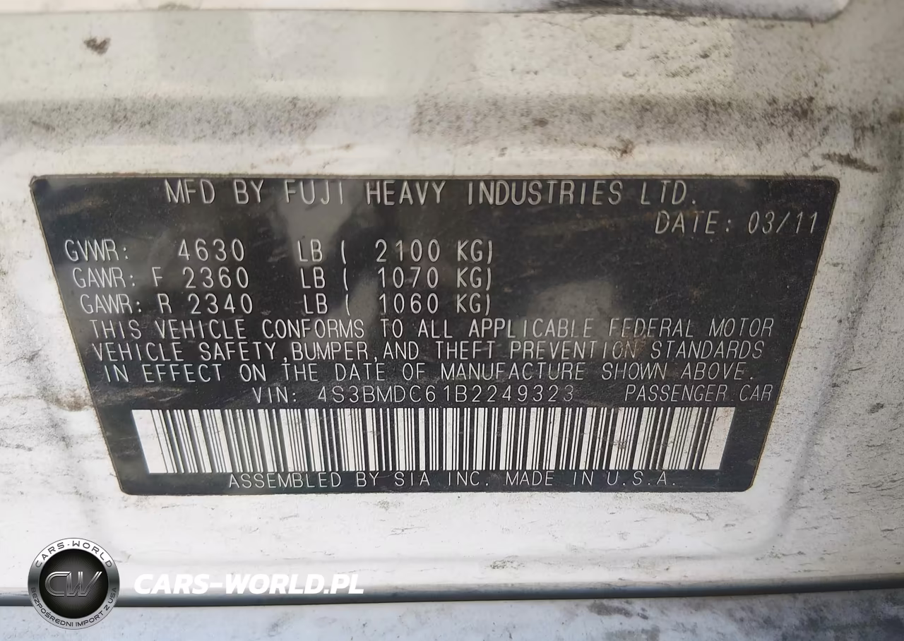 2011 Subaru Legacy 3.6R Premium VIN:4S3BMDC61B2249323 - 9