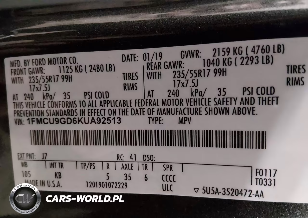 2019 Ford Escape Se VIN:1FMCU9GD6KUA92513 - 9