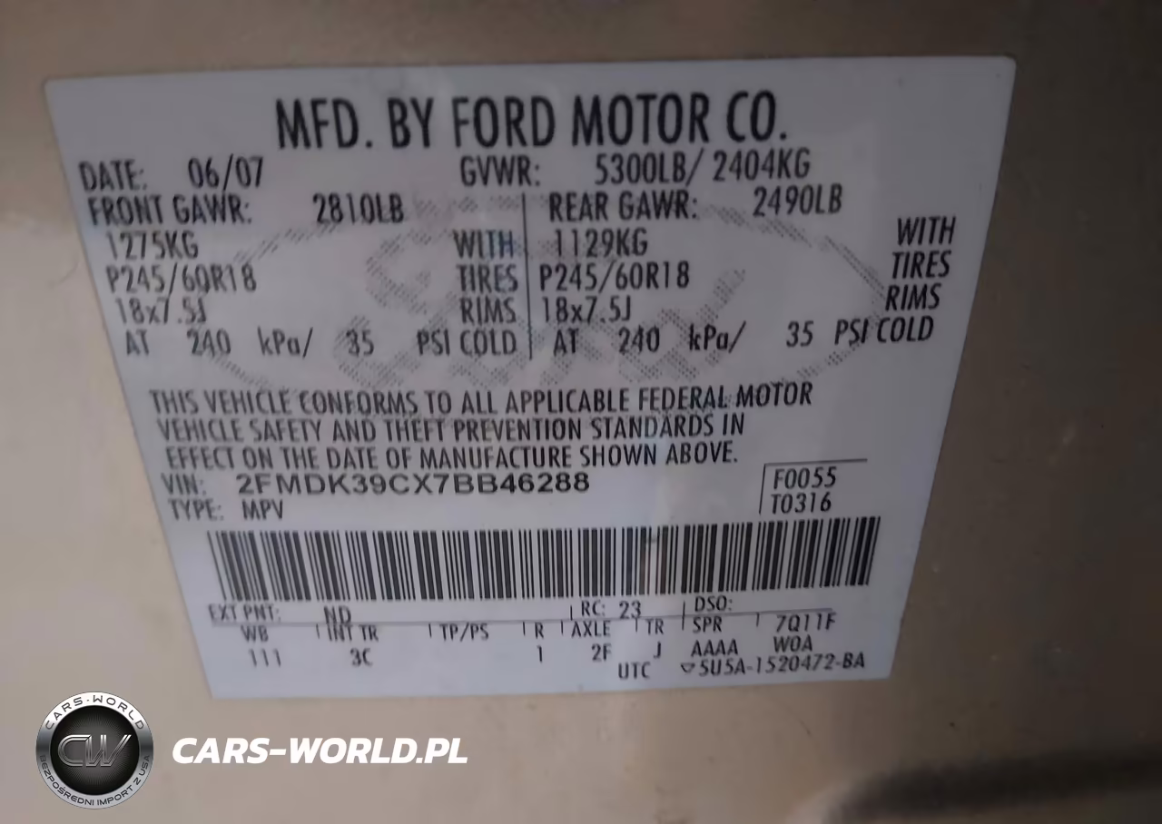 2007 Ford Edge Sel Plus VIN:2FMDK39CX7BB46288 - 9