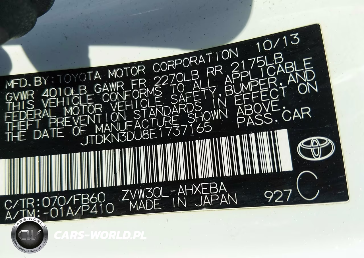 TOYOTA PRIUS VIN:JTDKN3DU8E1737165 - 9
