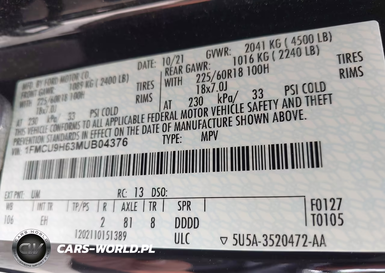 2021 Ford Escape Sel VIN:1FMCU9H63MUB04376 - 9