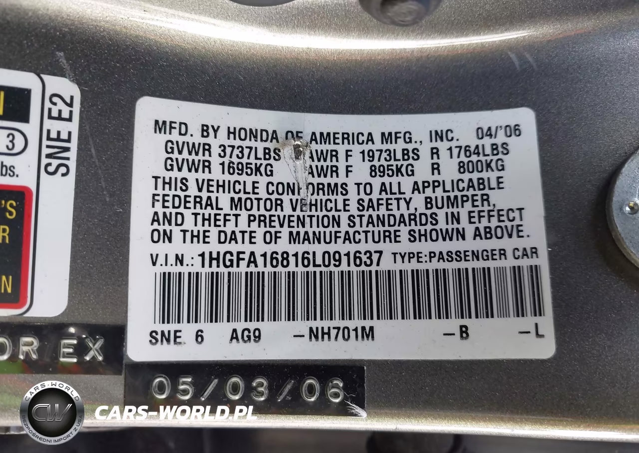 2006 Honda Civic Ex VIN:1HGFA16816L091637 - 9