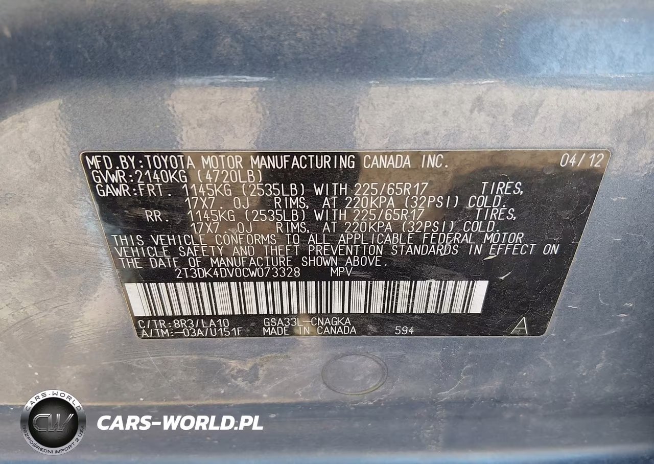 2012 Toyota Rav4 Limited V6 VIN:2T3DK4DV0CW073328 - 9