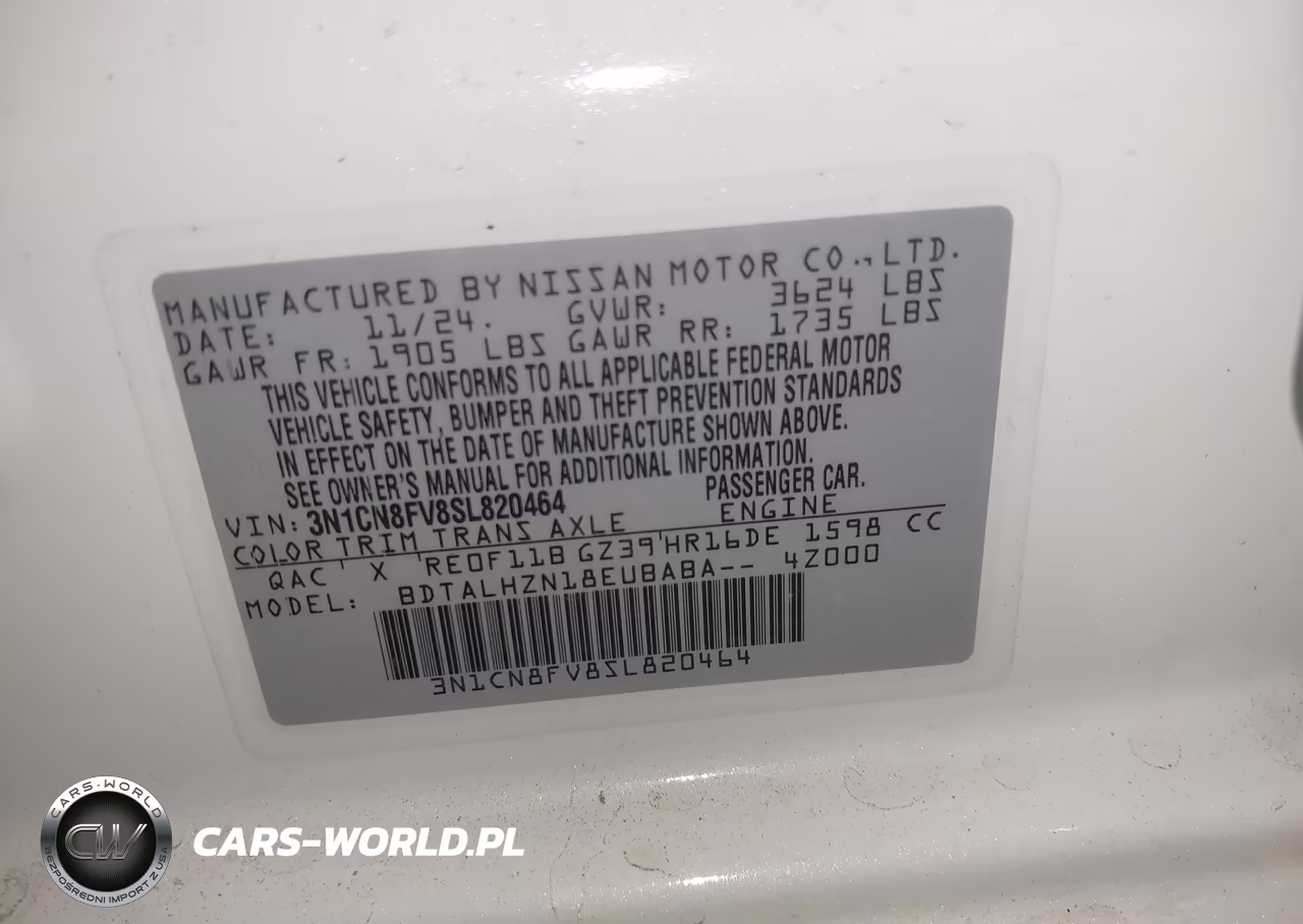 2025 Nissan Versa 1.6 Sr VIN:3N1CN8FV8SL820464 - 9