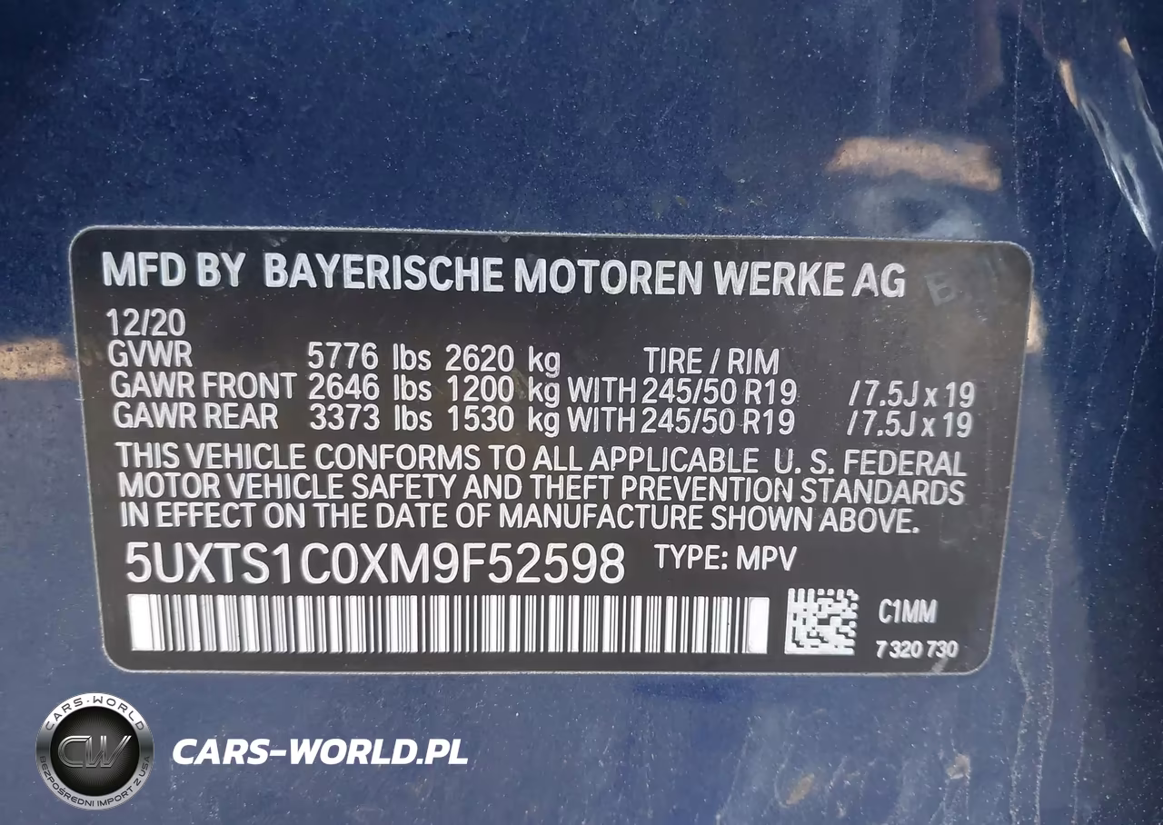 2021 BMW X3 Phev xDrive30E VIN:5UXTS1C0XM9F52598 - 9