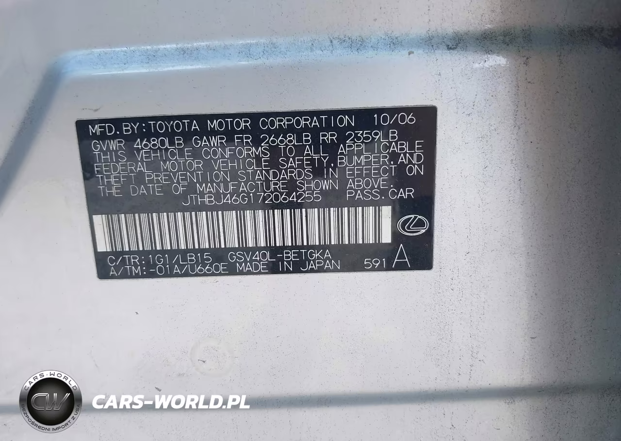 2007 Lexus Es 350 VIN:JTHBJ46G172064255 - 9