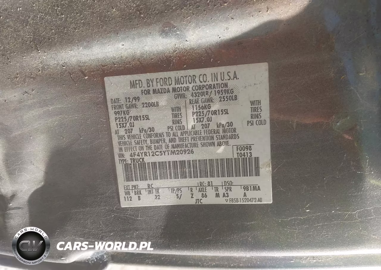 2000 Mazda B2500 Se-Sx VIN:4F4YR12C5YTM20926 - 9