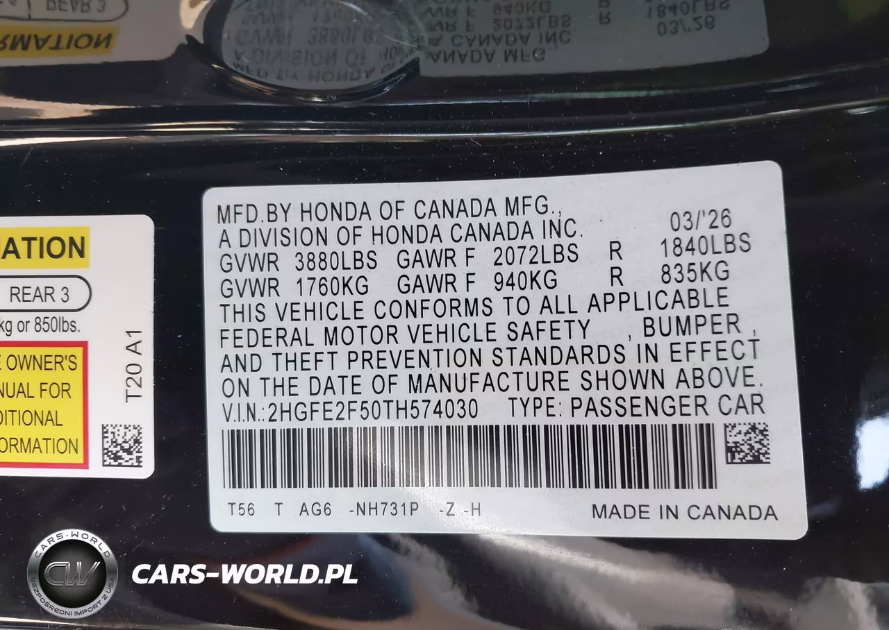 2026 Honda Civic Sport VIN:2HGFE2F50TH574030 - 9