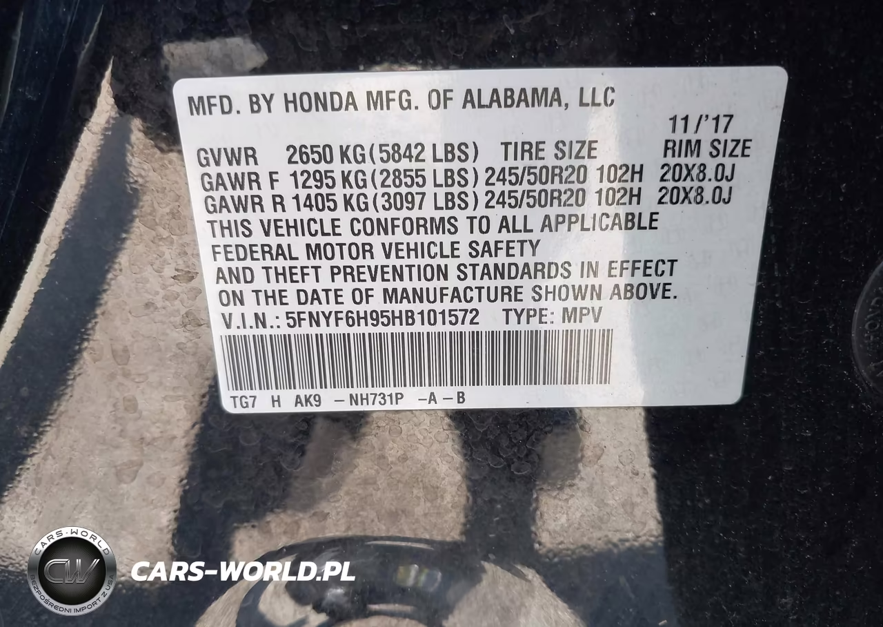 2017 Honda Pilot Touring VIN:5FNYF6H95HB101572 - 9