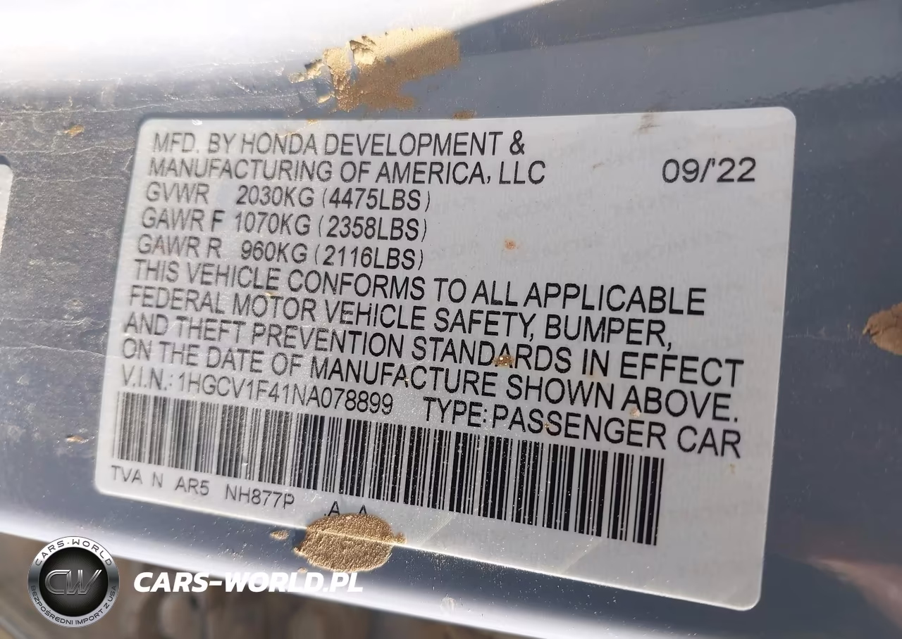 2022 Honda Accord Sport Special Edition VIN:1HGCV1F41NA078899 - 9